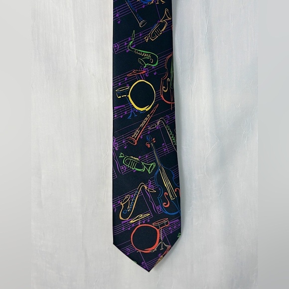 Three Rocker Necktie Company Music Band Instruments All Over Printed Mens Tie - Picture 5 of 17
